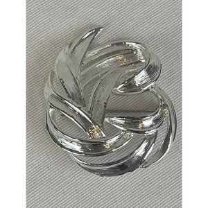 Vintage Monet Swirl Brooch Pin Silver Tone Shiny Textured 2" Signed